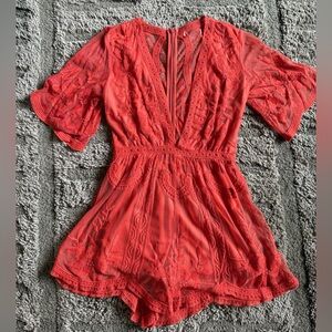 Endless Lace Orange Deep V Romper